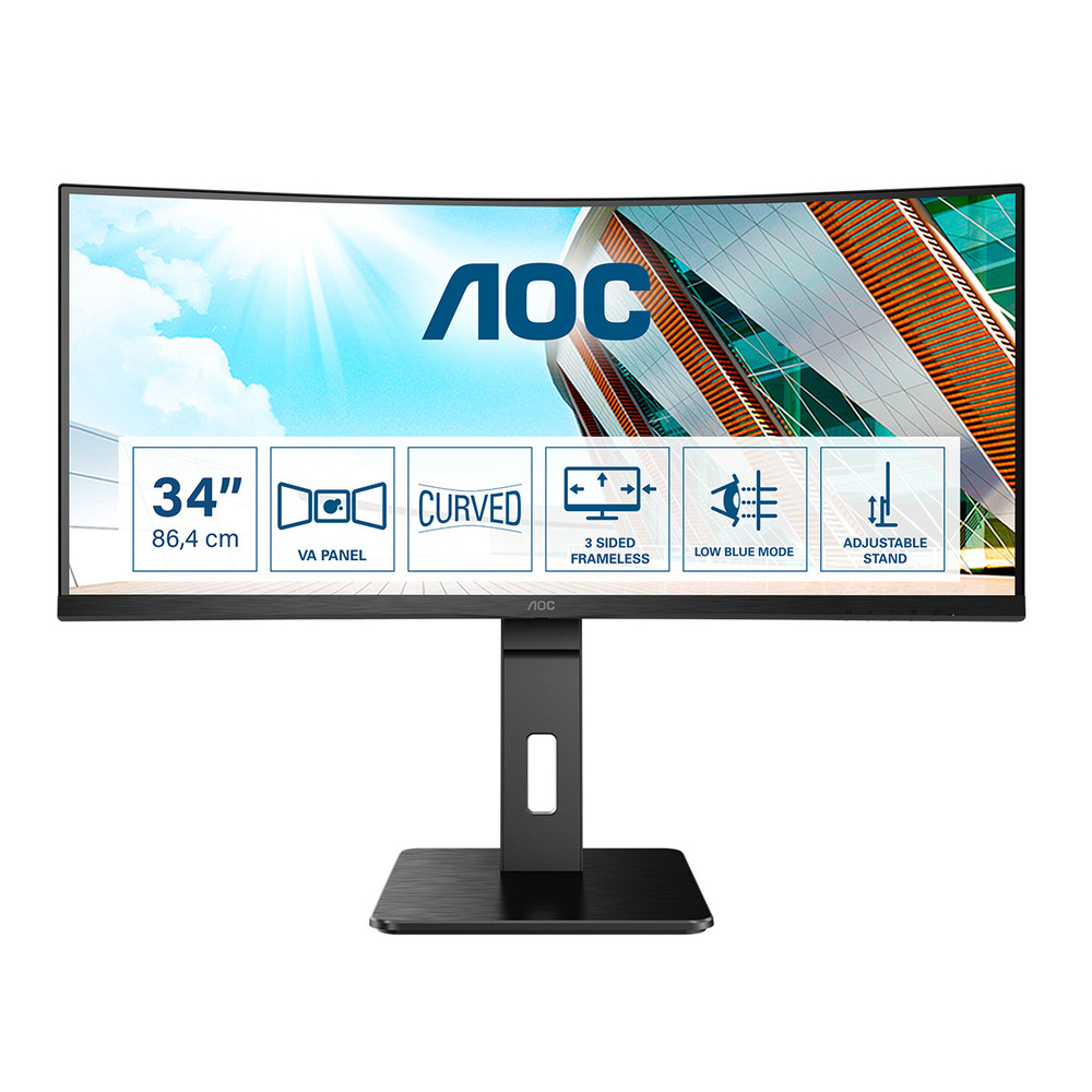 AOC P2 CU34P2A, 86,4 cm (34'), 3440 x 1440 pixels, Quad HD, LED, 1 ms, Noir