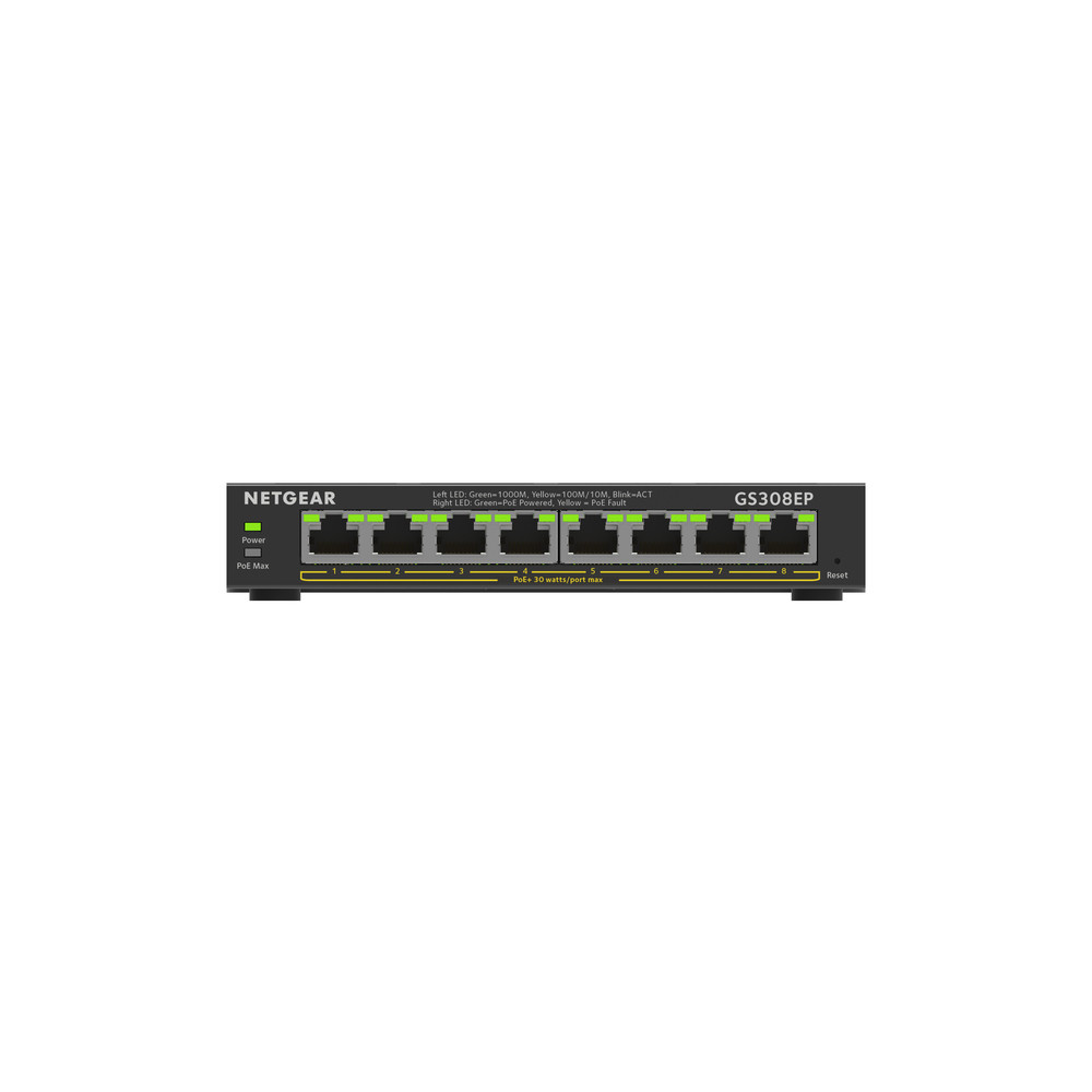 Netgear GS308EP, Géré, L2/L3, Gigabit Ethernet (10/100/1000), Full duplex, Connexion Ethernet, supportant l'alimentation via ce port (PoE) GS308EP-100