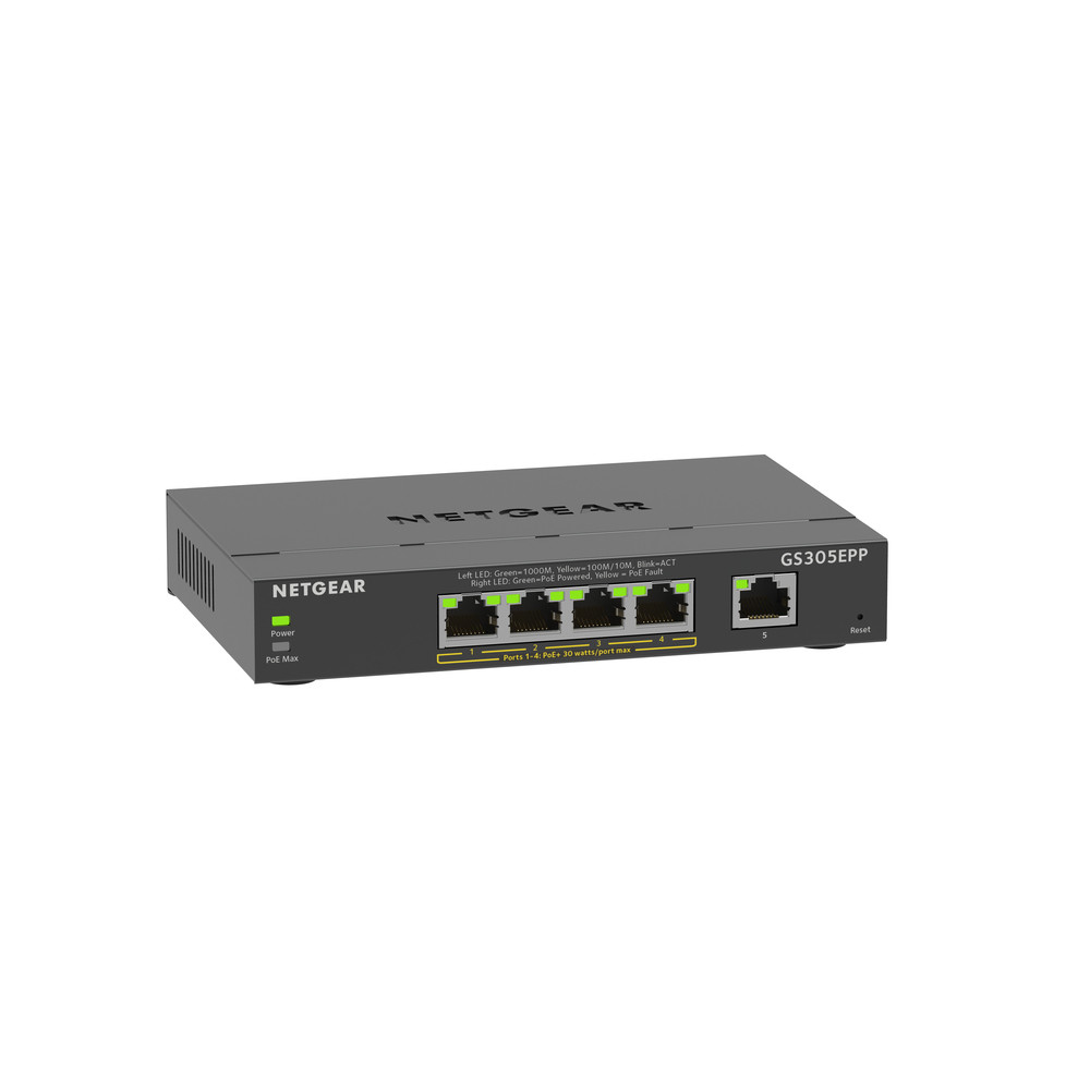 Netgear GS305EPP, Géré, L2/L3, Gigabit Ethernet (10/100/1000), Full duplex, Connexion Ethernet, supportant l'alimentation via ce port (PoE) GS305EPP-1