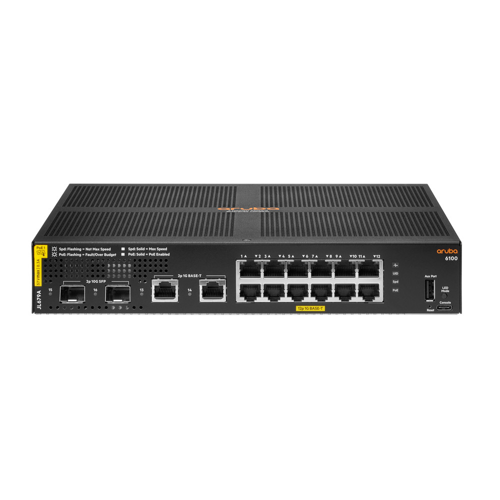 HPE Aruba Networking 6100 12G Class4 PoE 2G/2SFP+ 139W, Géré, L3, Gigabit Ethernet (10/100/1000), Connexion Ethernet, supportant l'alimentation via ce