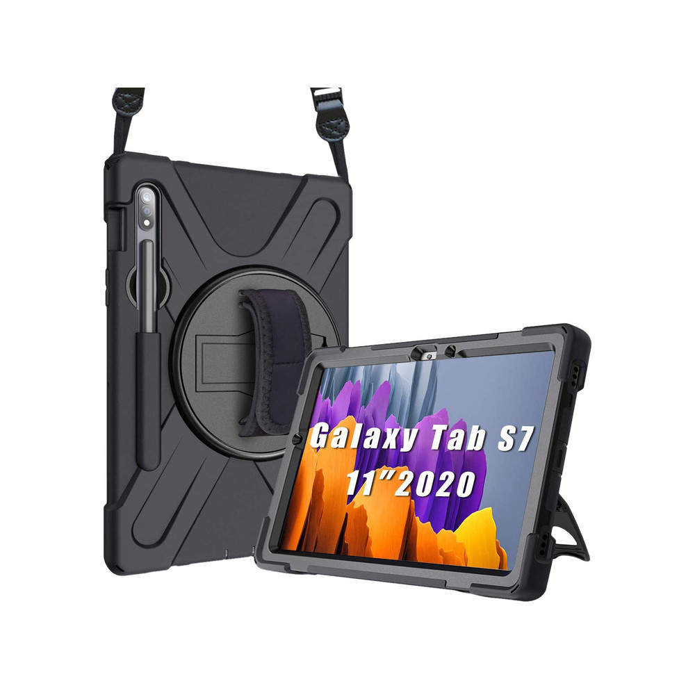 DLH COQUE RENFORCEE AVEC BANDOULIERE, POIGNEE ROTATIVE ET PIED SUPPORT POUR SAMSUNG GALAXY TAB S7 (SM-T870 / SM-T875 / SM-T876), Anti-chocs, Samsung,