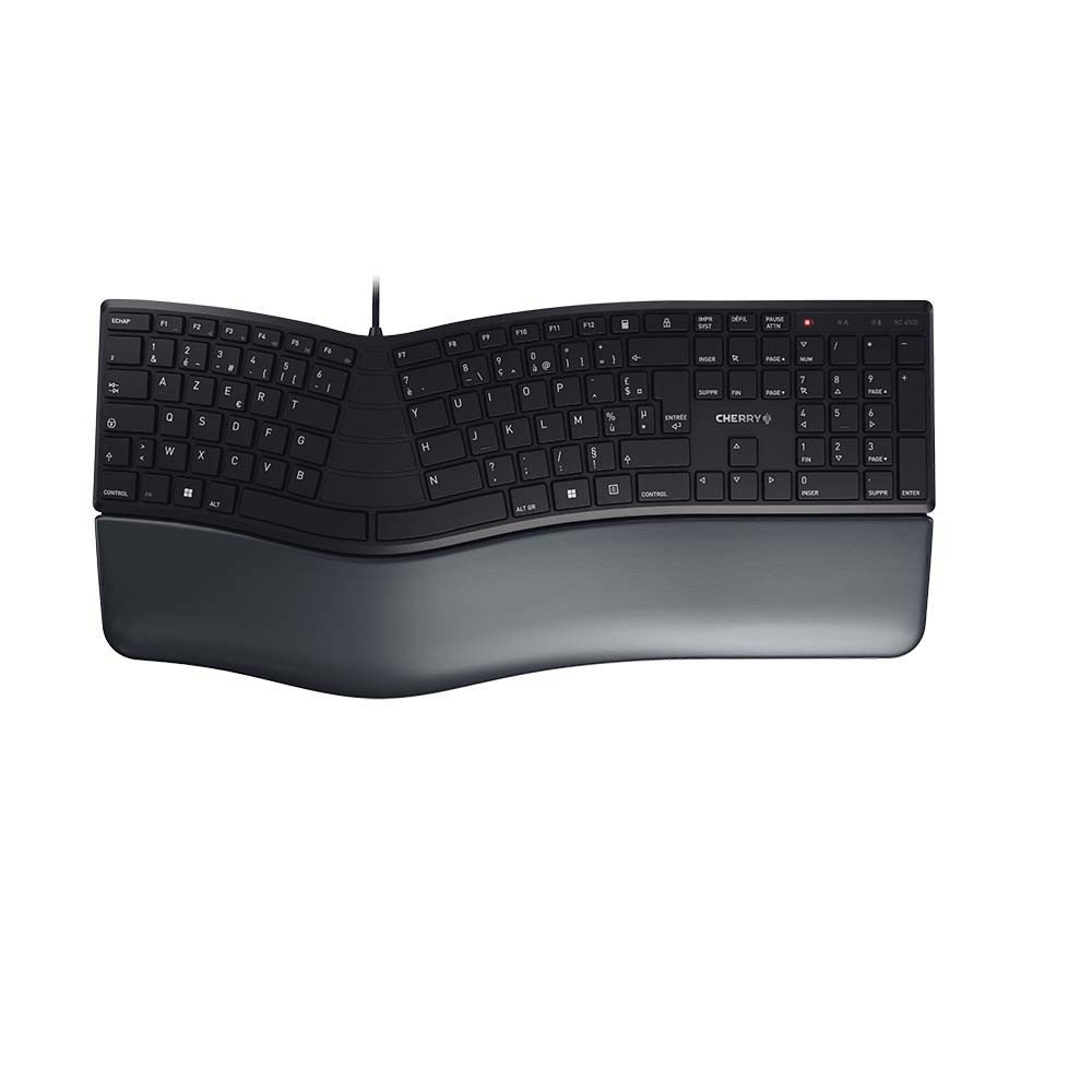 CHERRY KC 4500 ERGO Clavier ergonomique filaire, noir, USB, AZERTY - FR, Taille relle (100 %), USB, AZERTY, Noir JK-4500FR-2
