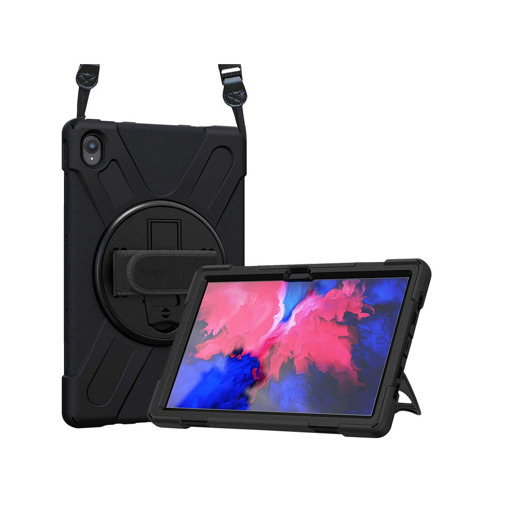 DLH COQUE RENFORCEE AVEC BANDOULIERE, POIGNEE ROTATIVE ET PIED SUPPORT POUR LENOVO TAB P11 11' (ZA7R, ZA7X, TB-J606, TB-J606F, TB-J606X..), Anti-chocs