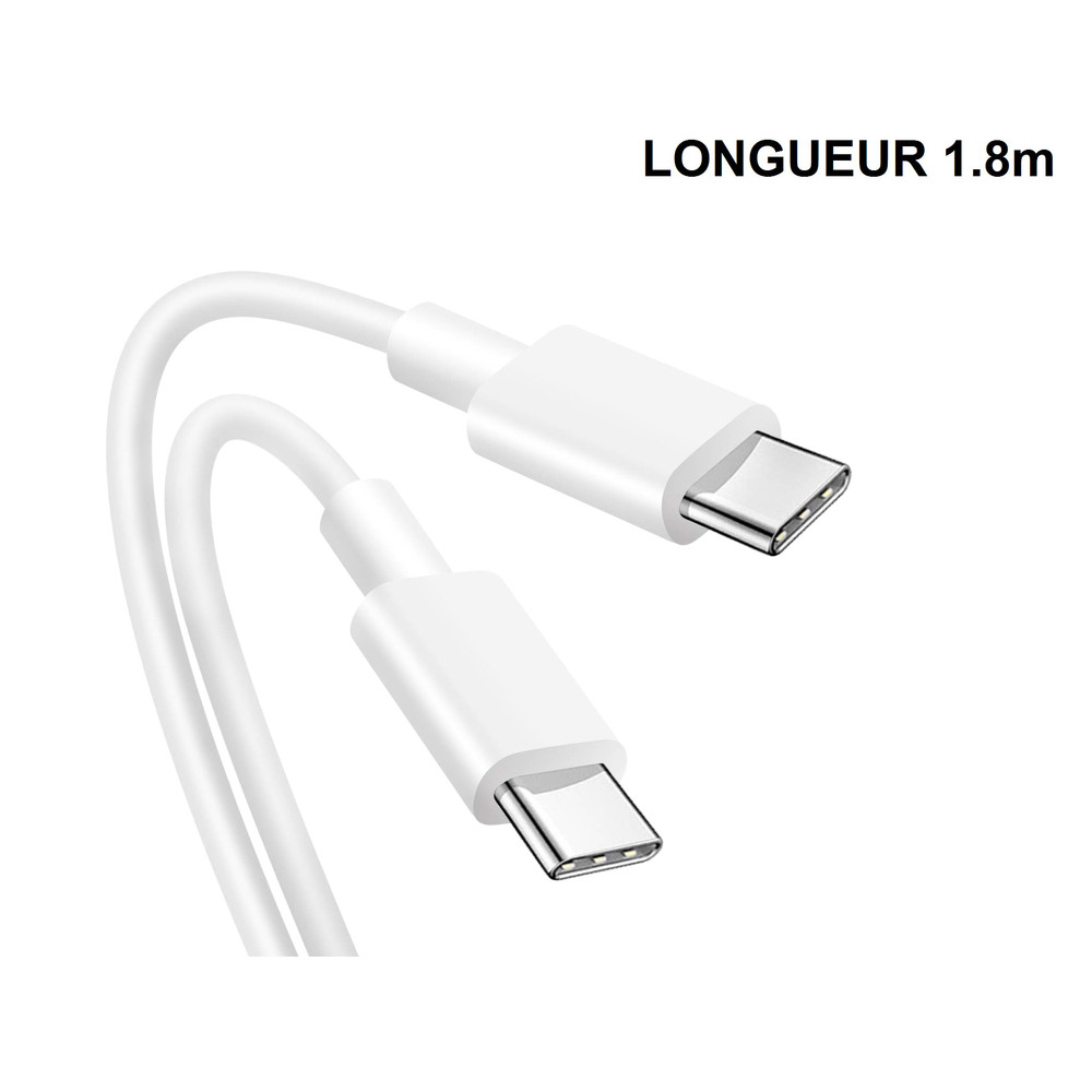 DLH Cable USB-C vers USB-C 1.8m 3.25A 65W max blanc, 1,8 m, USB C, USB C, USB 2.0, Blanc DY-TU3925W