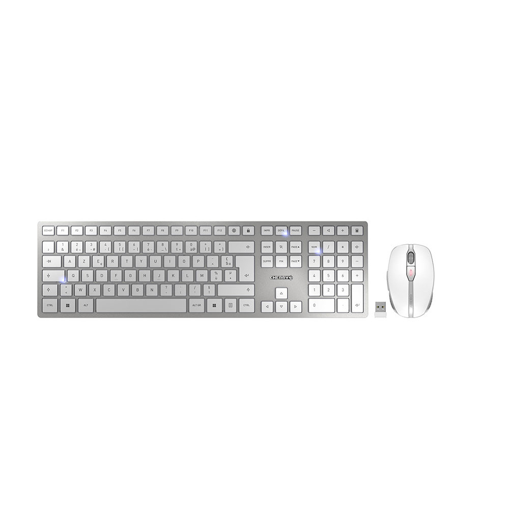 CHERRY DW 9100 SLIM, RF sans fil + Bluetooth, AZERTY, Argent, Souris incluse JD-9100FR-1