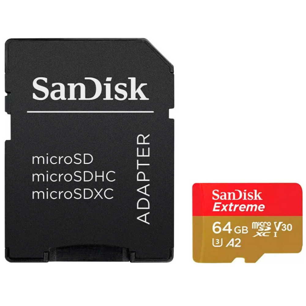 SanDisk Extreme PLUS, 64 Go, MicroSDXC, Classe 10, 200 Mo/s, 90 Mo/s, Class 3 (U3) SDSQXBU-064G-GN6MA