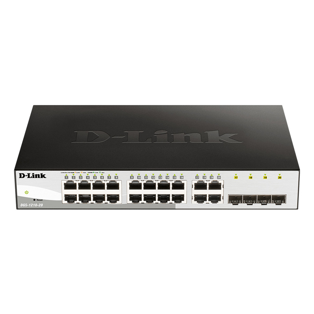 D-Link DGS-1210-20, Géré, L2, Gigabit Ethernet (10/100/1000), Full duplex, Grille de montage, 1U