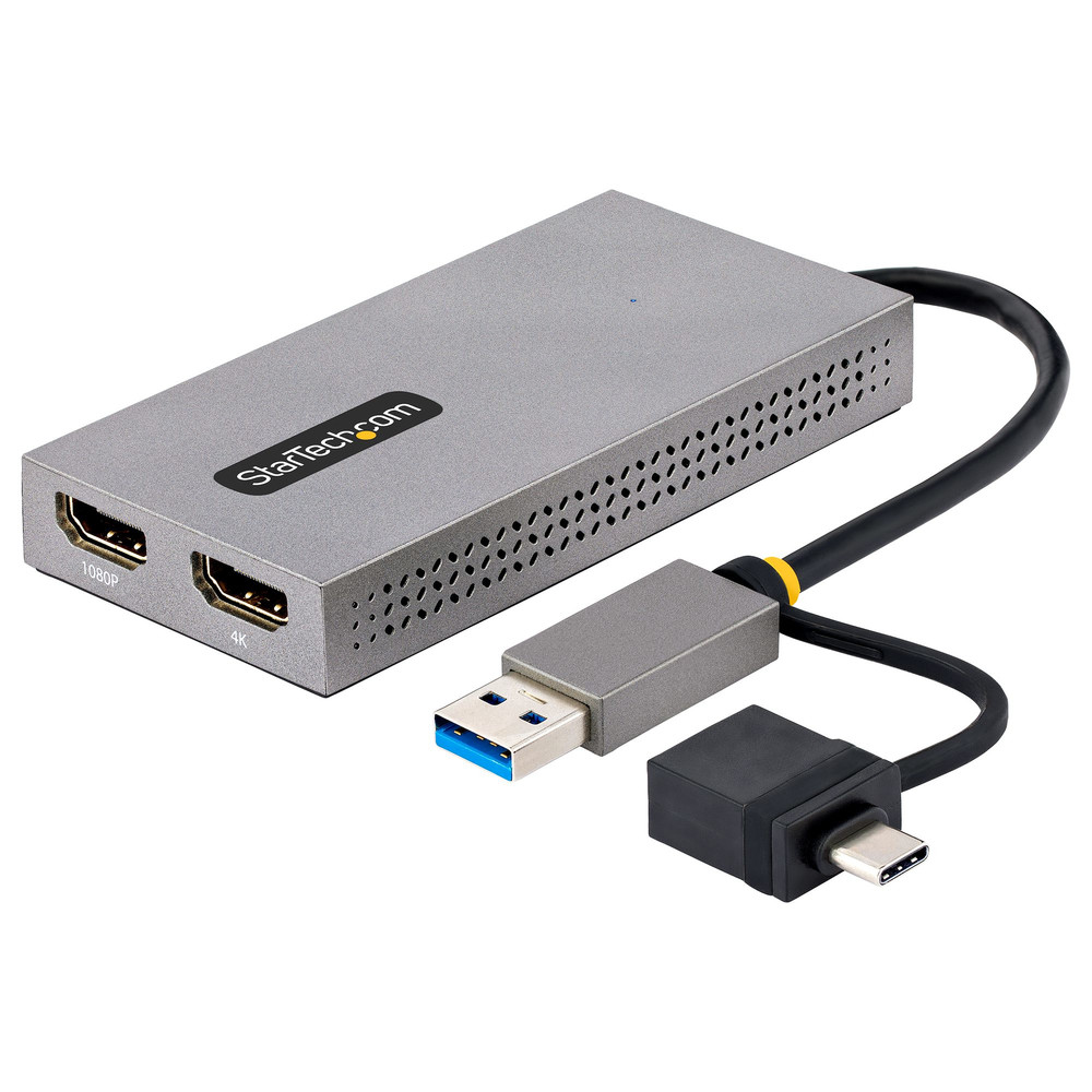 StarTech.com Adaptateur USB vers Double HDMI - USB A/C vers 2 Écrans HDMI (1x 4K30Hz, 1x 1080p) - Dongle Intégré USB-A vers C, Câble de 11cm - Adaptat