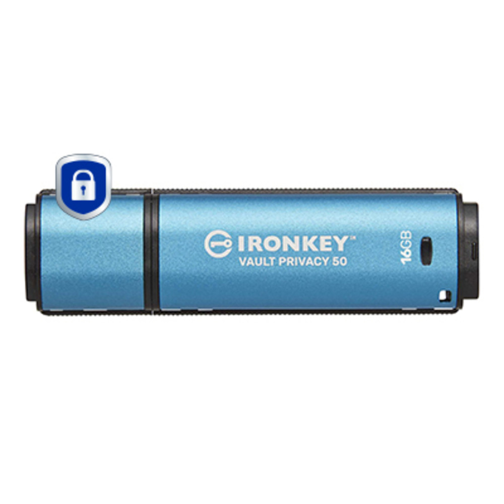 Kingston Technology IronKey Vault Privacy 50, 16 Go, USB Type-A, 3.2 Gen 1 (3.1 Gen 1), 250 Mo/s, Casquette, Bleu IKVP50/16GB