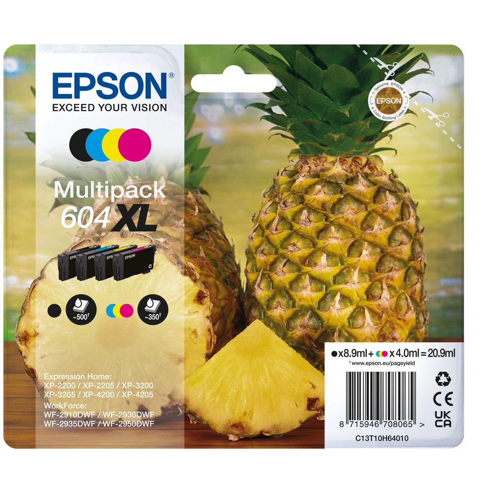 Epson 604XL, Rendement élevé (XL), Noir, Cyan, Magenta, Jaune, 8,9 ml, 4 ml, 4 pièce(s), Multi pack C13T10H64020