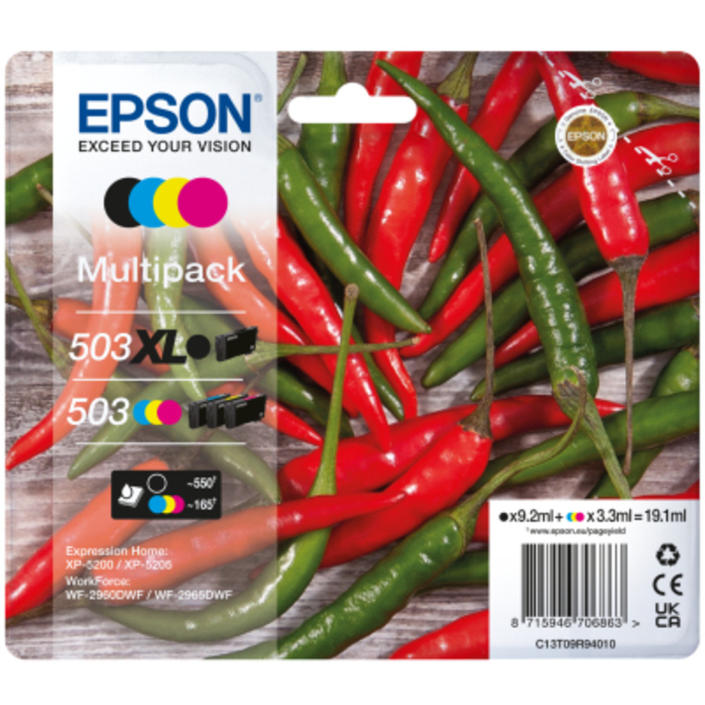 Epson 503 XL, Rendement élevé (XL), 9,2 ml, 3,3 ml, 4 pièce(s), Multi pack C13T09R94020