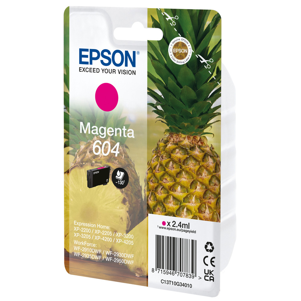 Epson 604, Rendement standard, Magenta, 2,4 ml, 1 pièce(s), Paquet unique C13T10G34020