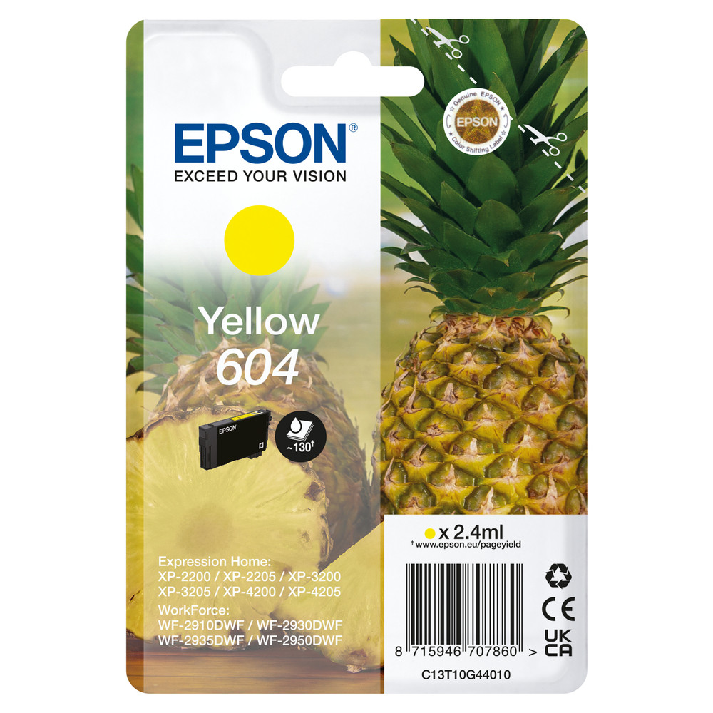 Epson 604, Rendement standard, Jaune, 2,4 ml, 1 pièce(s), Paquet unique C13T10G44020