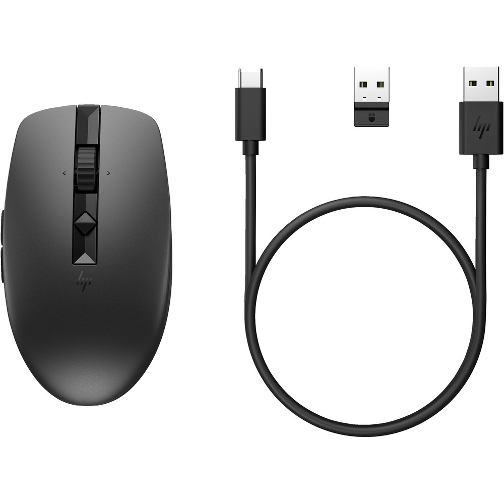 HP Souris silencieuse rechargeable 710, Ambidextre, RF sans fil + Bluetooth, 3000 DPI, Noir 6E6F2AA#ABB