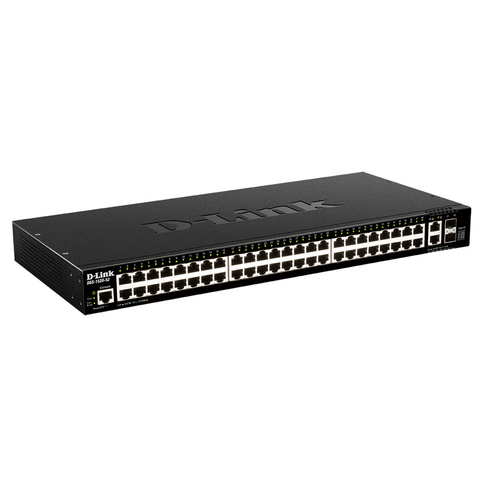 D LINK D-Link DGS-1520-52/E, G&eacute;r&eacute;, L3, 10G Ethernet (100/1000/10000), Grille de montage, 1U