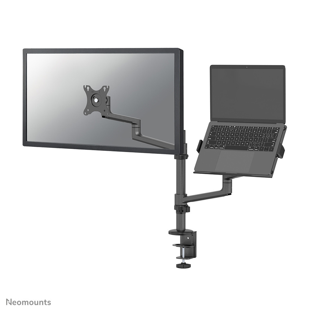 Neomounts DS20-425BL2 Support d'écran à fixer avec support pour ordinateur portable 17-27' - économie d'espace, Laptop et bras pour écran, Noir, Acier