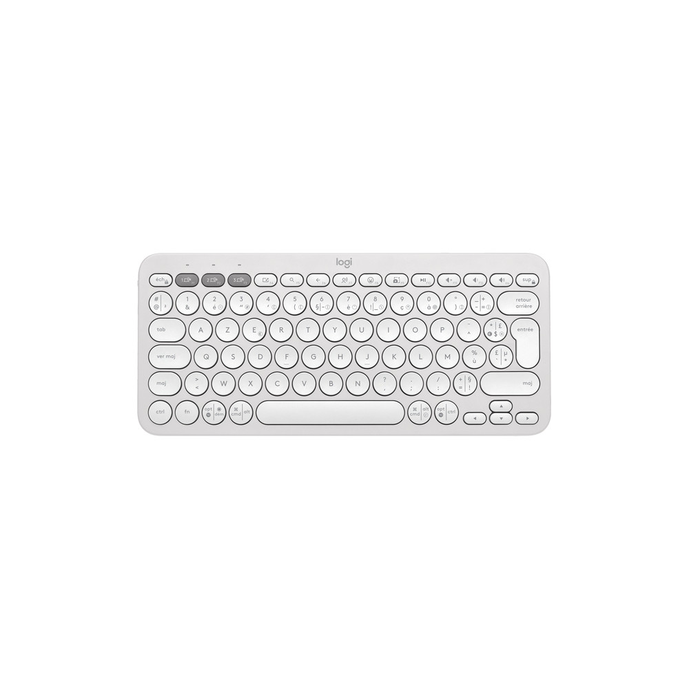 Logitech Pebble Keys 2 K380s, Mini, Sans fil, RF sans fil + Bluetooth, Commutateur de touche « ciseaux », AZERTY, Blanc 920-011804