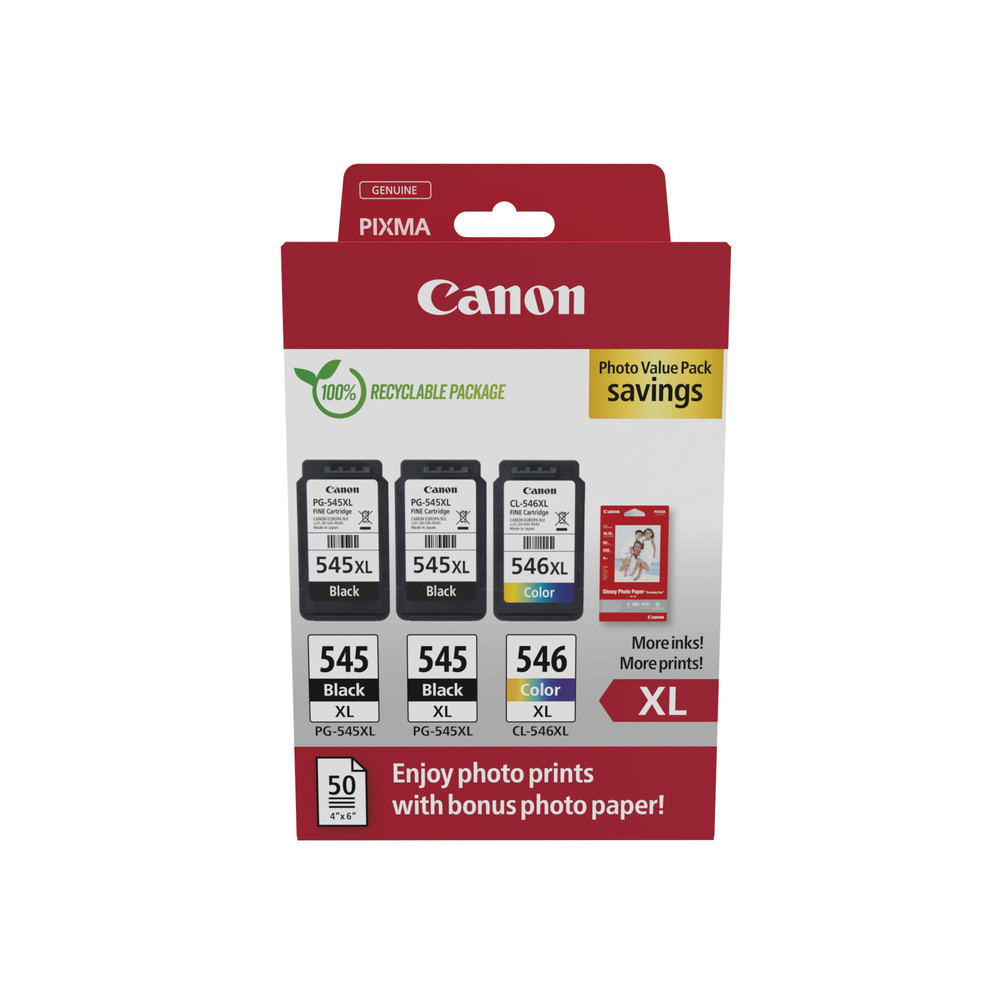Canon 8286B015, Rendement élevé (XL), Noir, Cyan, Magenta, Jaune, 15 ml, 13 ml, 3 pièce(s), Pack de valeur de photo