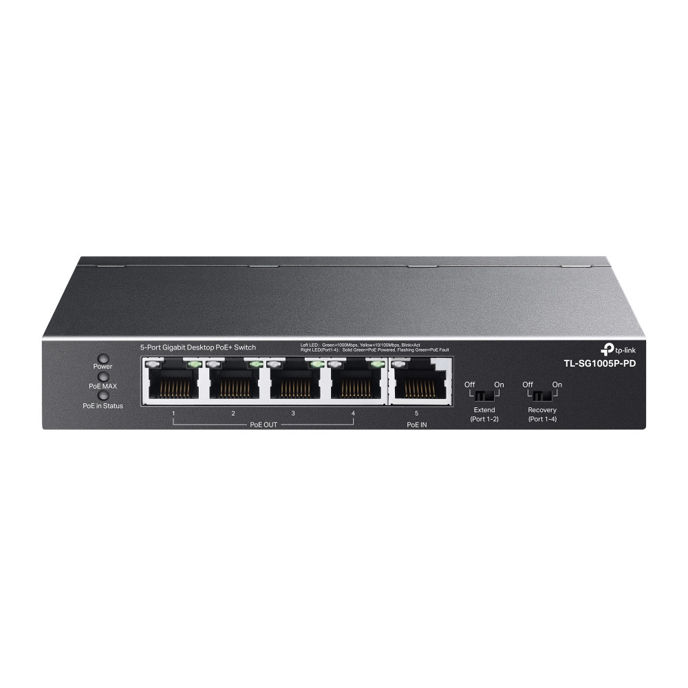 TP-Link TL-SG1005P-PD, Gigabit Ethernet (10/100/1000), Connexion Ethernet, supportant l'alimentation via ce port (PoE), Montage mural