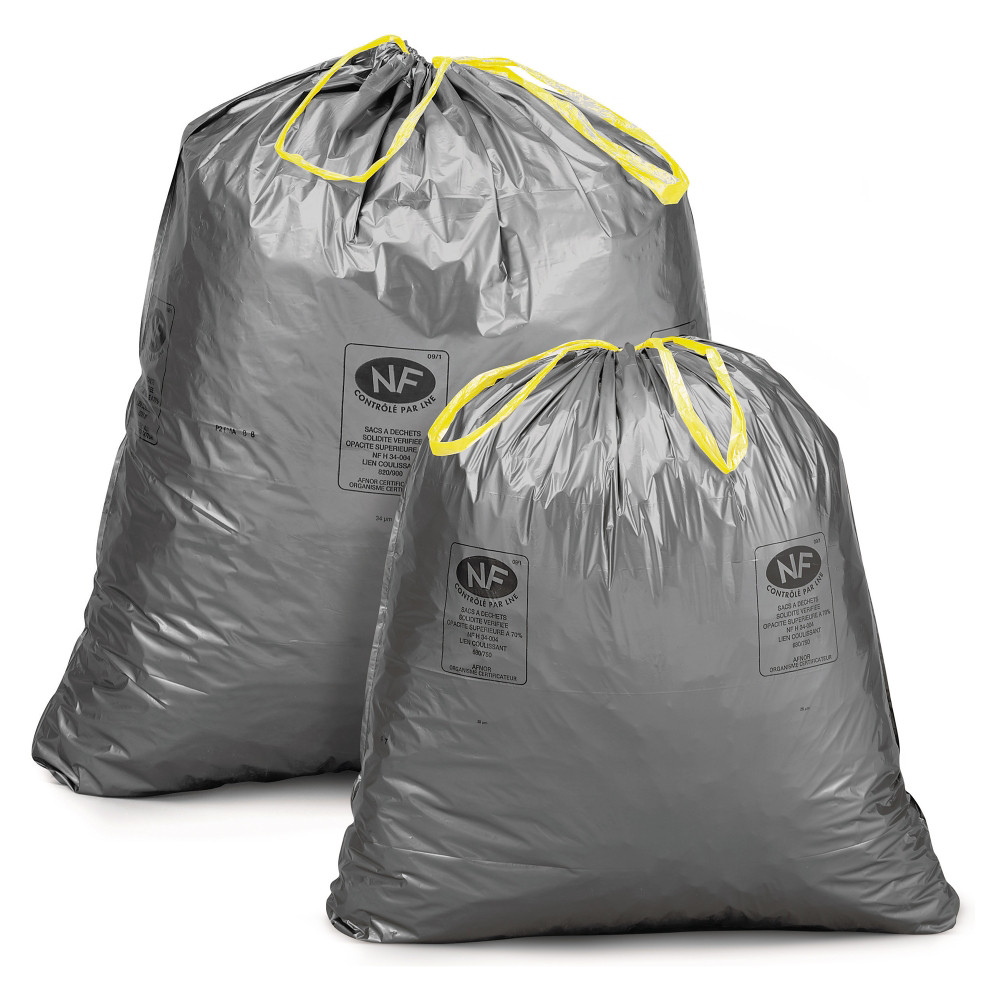 Sac poubelle 100L recycl - Gris - Lot de 100
