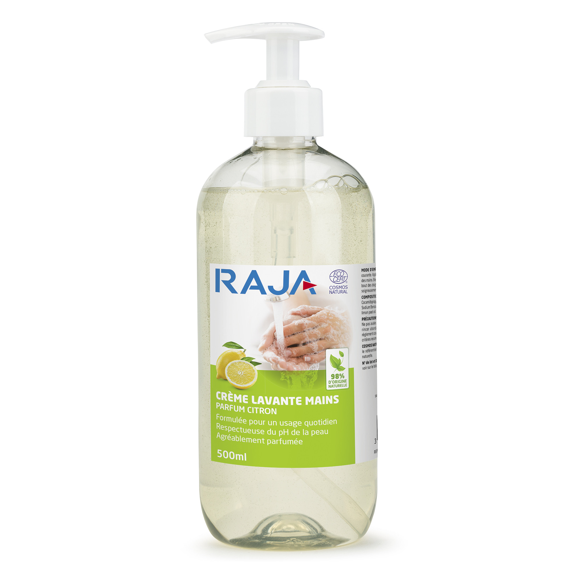 RAJA Crème lavante éco-responsable - Citron - Flacon pompe 500 ml