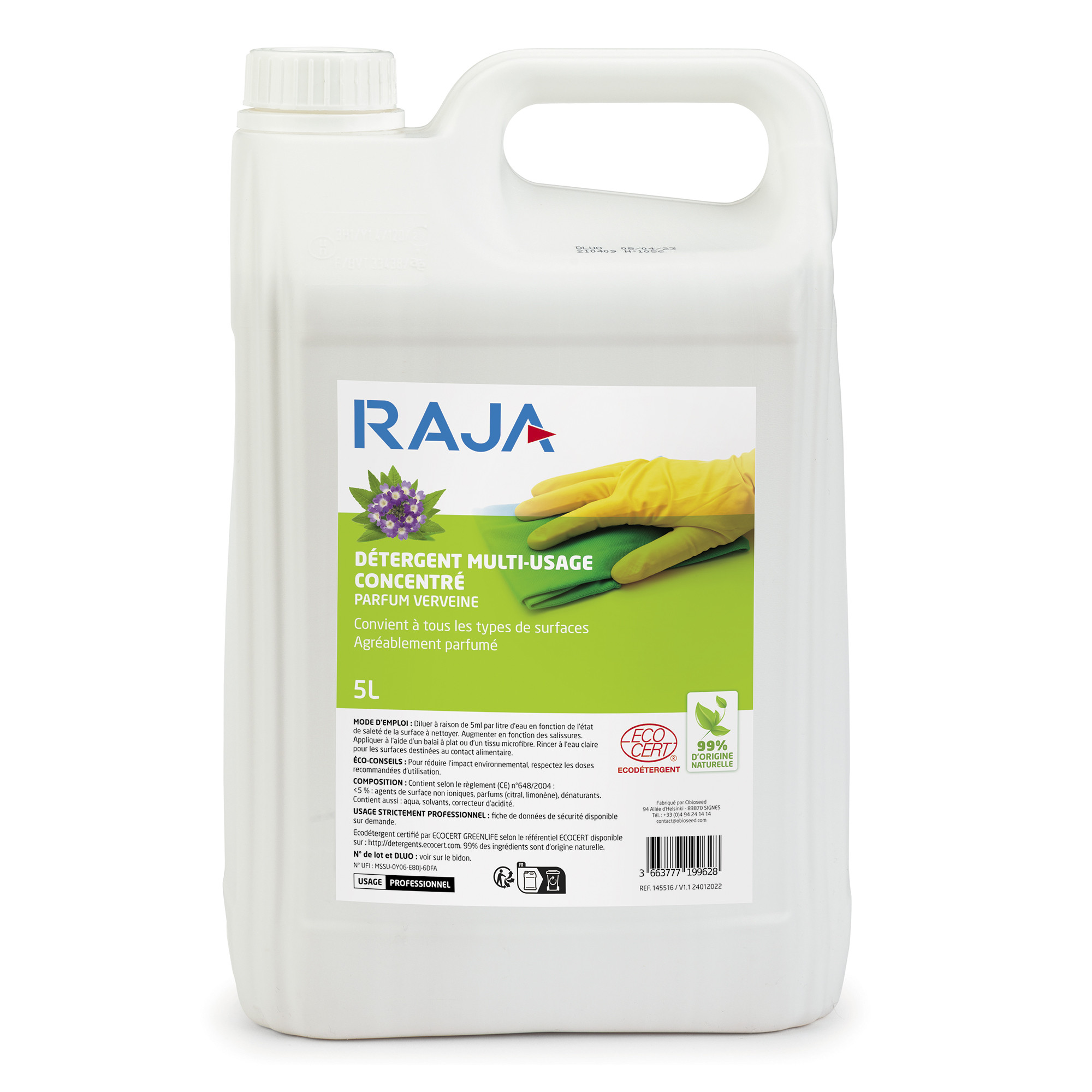 RAJA Détergent multi-usages concentré parfum Verveine - Bidon 5L