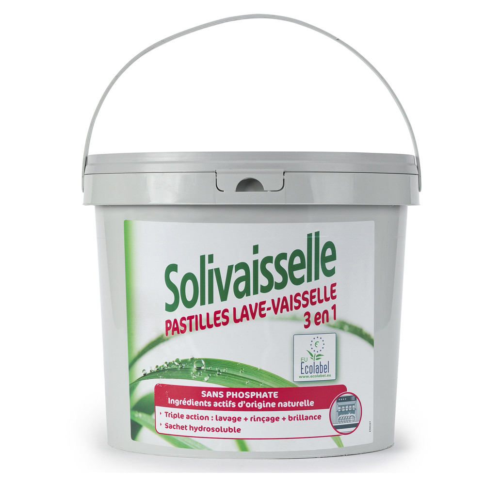 Solipro Tablettes de lavage en lave-vaisselle Solivaisselle cologiques 3 en 1 - seau de 2,7 kg 150 tablettes