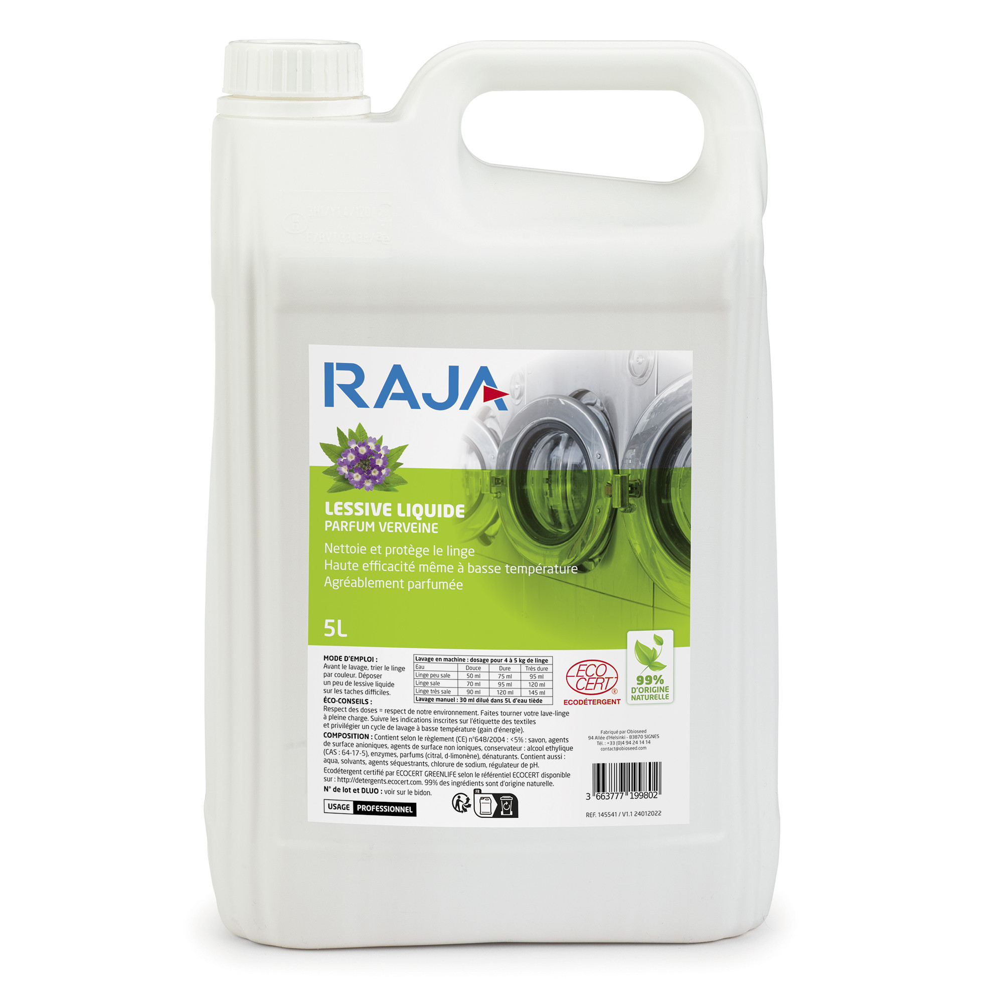 RAJA Lessive liquide écologique parfum verveine - Bidon 5l