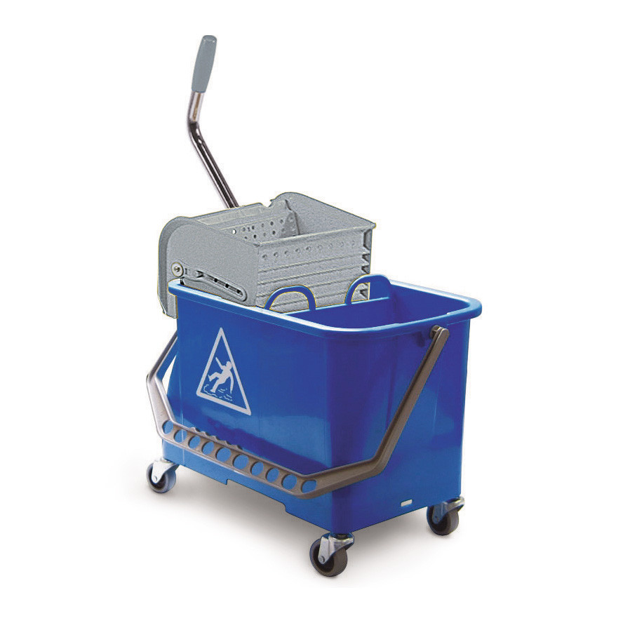 TTS Chariot d'entretien duo standard compact avec presse - 2 x 10 litres - Bleu