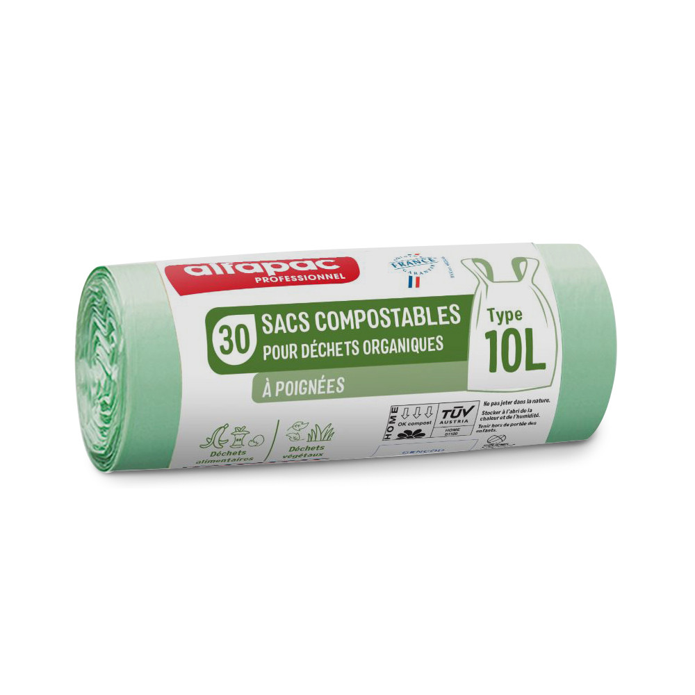 Alfapac Sac poubelle compostable 10L Vert  poignes - Lot de 720