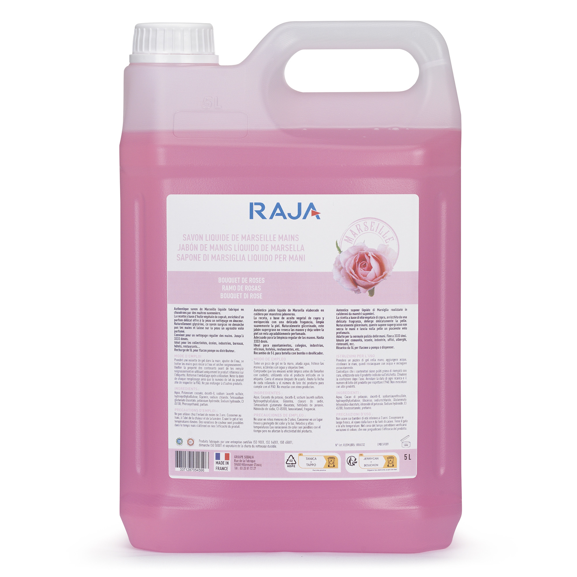 RAJA+Savon+de+Marseille+liquide+pour+les+mains+Bidon+5l+parfum+Bouquet+de+roses