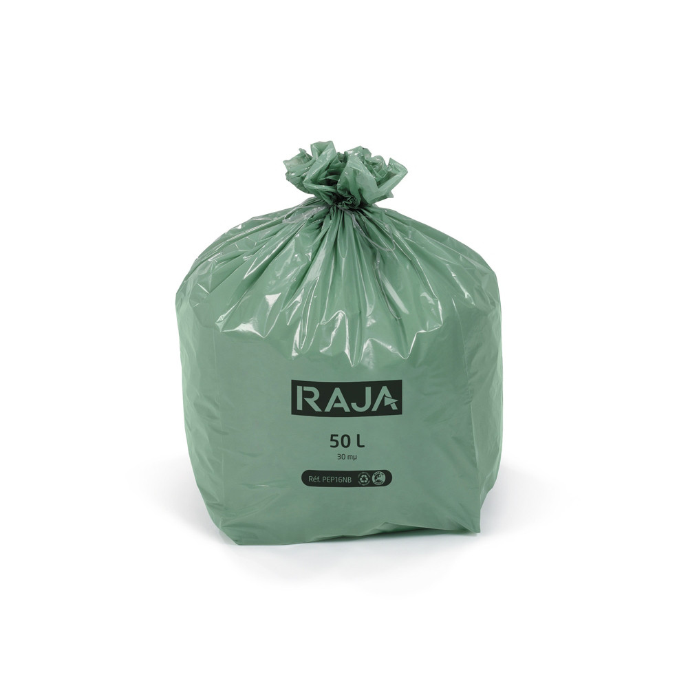 RAJA Sac poubelle 50L cologique vert 100% recycl - Lot de 250
