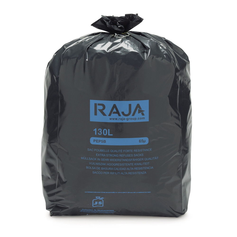 RAJA Sac poubelle 130L noir 100% recycl - Dchets lourds - Lot de 100