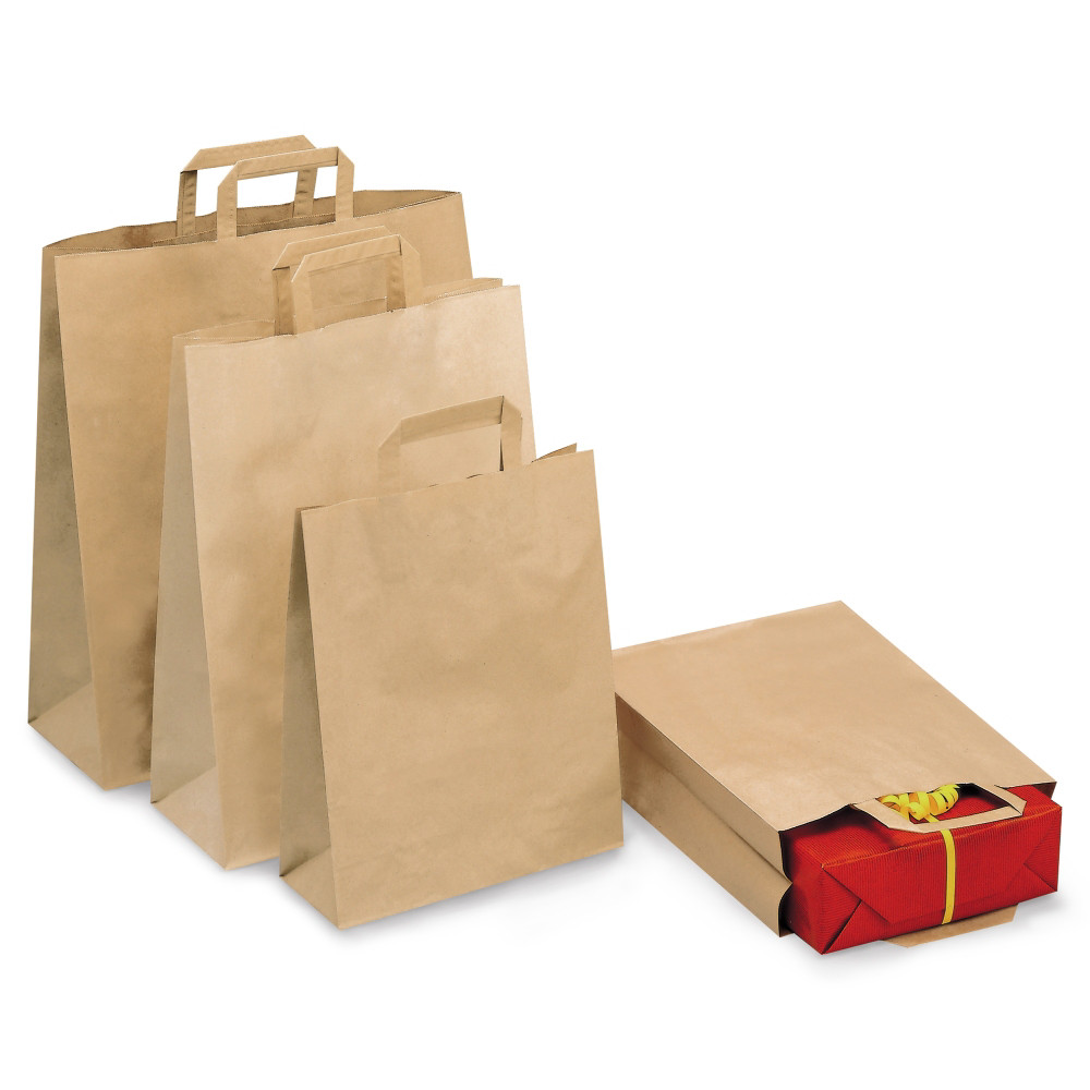 Sac kraft brun  poignes plates l.26 x H.28 x soufflet 20 cm - lot de 250