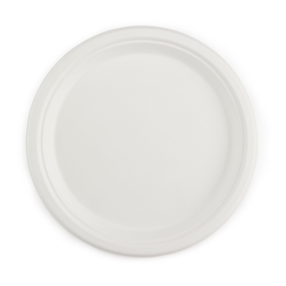 Assiette jetable ronde et plate en fibres vgtales  25 cm - Blanc - Lot de 50