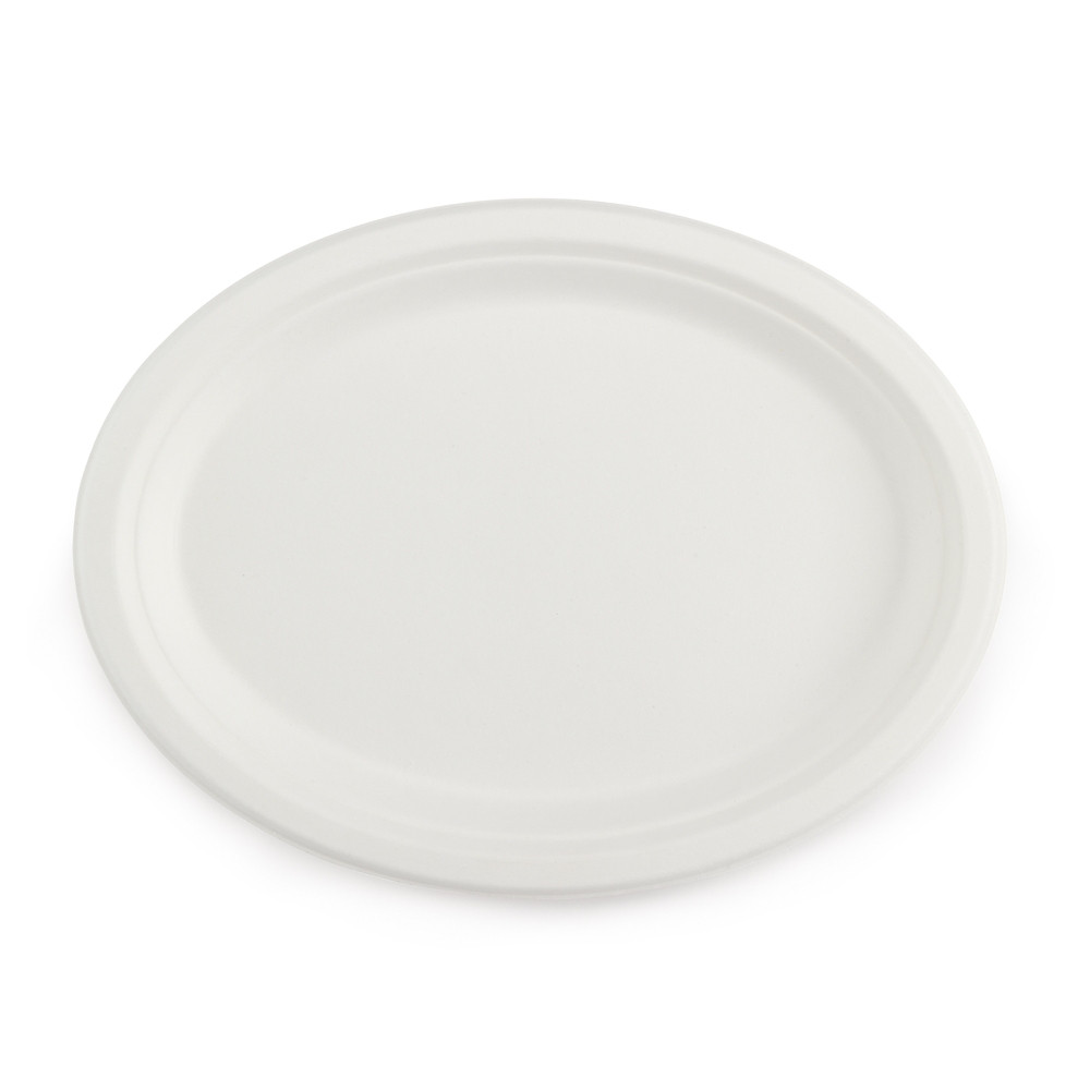 Assiette ovale et plate en fibres vgtales - Blanc - Lot de 50