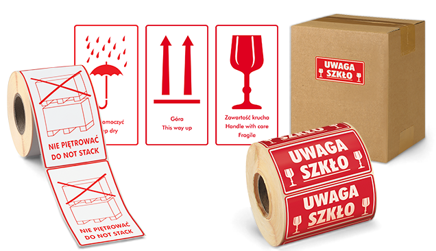 Etykiety z komunikatem i wskaźnikiem bezpieczeństwa