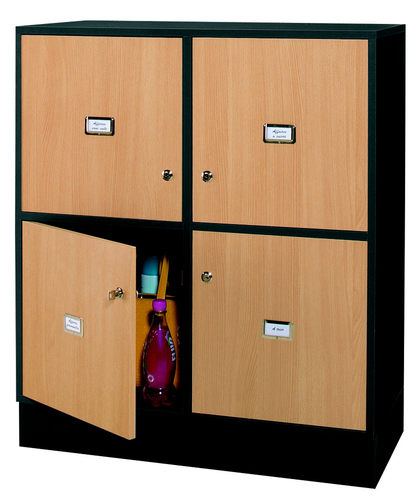 Vestiaire de bureau - Bloc 4 casiers - Mlamin - Corps Anthracite - Portes Htre