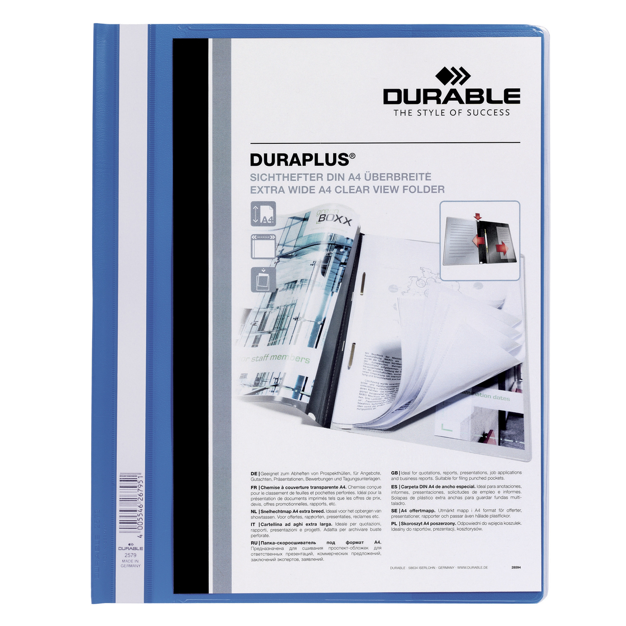 Dossier à lamelles Duraplus en PVC - Bleu