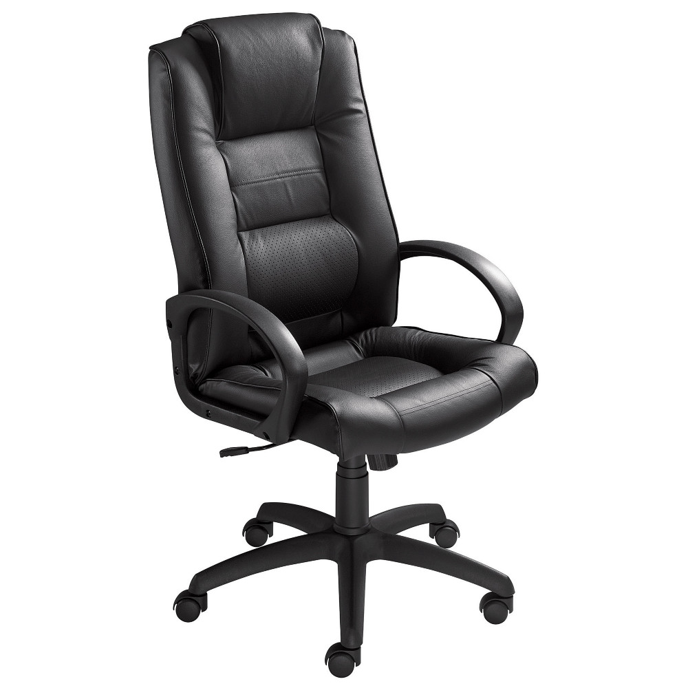 Fauteuil CAPITAL Crote de cuir Noir Hauteur rglable - Accoudoirs Dossier Appuie-tte Roulette