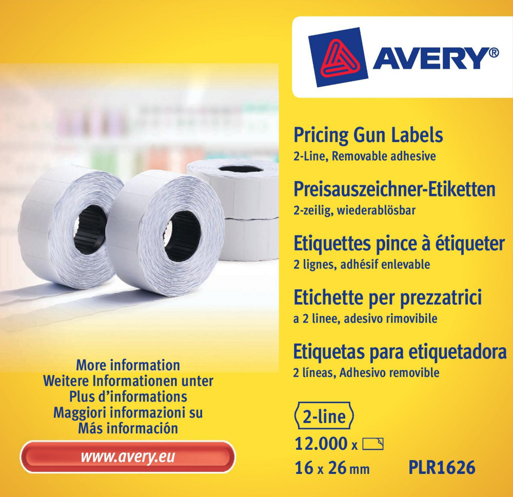 Avery Rouleau d'tiquettes pour pince  tiqueter  - 2 lignes - blanc - enlevable - Lot de 10