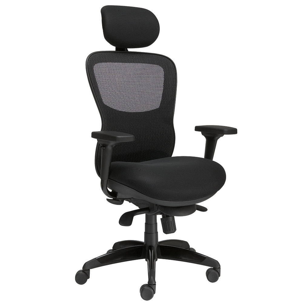 Fauteuil direction OCTOPUSSY Tissu Noir Hauteur rglable - Accoudoirs Dossier Appuie-tte Roulette