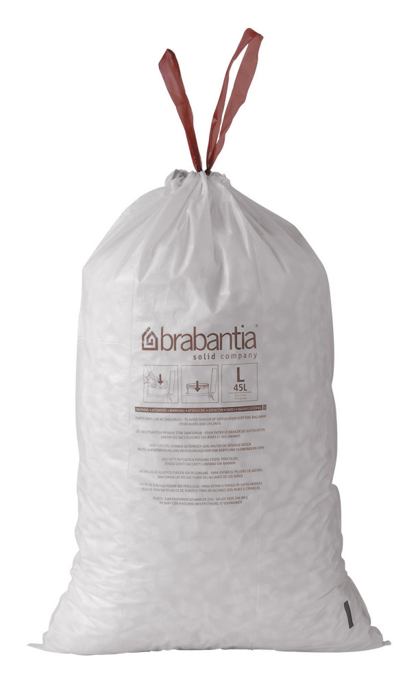 Brabantia Sac poubelle 10/12L blanc  liens coulissants - Rouleau de 20