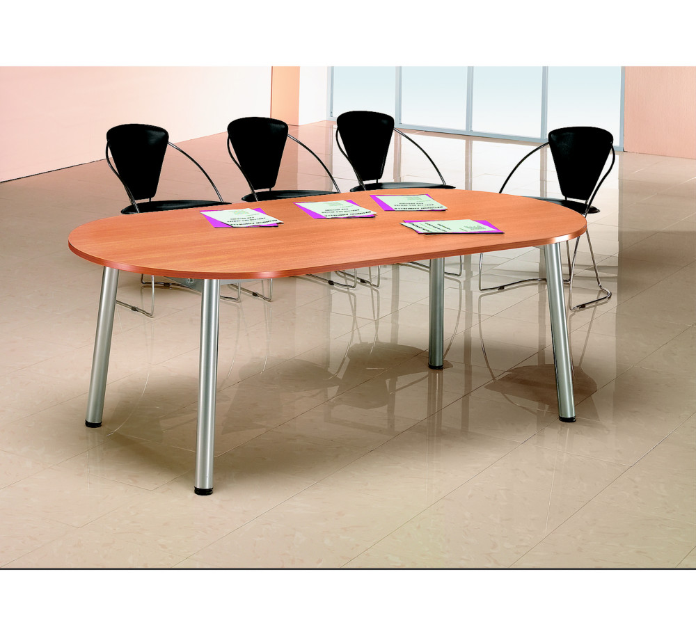 Table de runion direction Congrs L.210 x P.102 cm - Plateau ellipse Htre - Pieds Aluminium