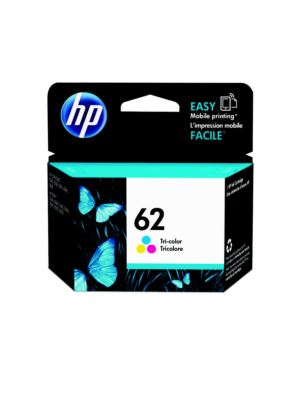HP 62 couleur cyan jaune original cartouche d'encre - vue 2