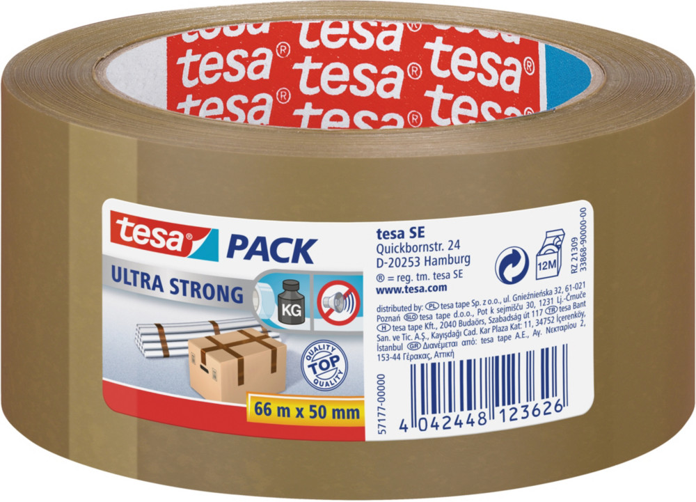 tesa Ruban adhsif d'emballage tesapack PVC silencieux Ultra Strong 32 microns - 50mmx66m - Havane