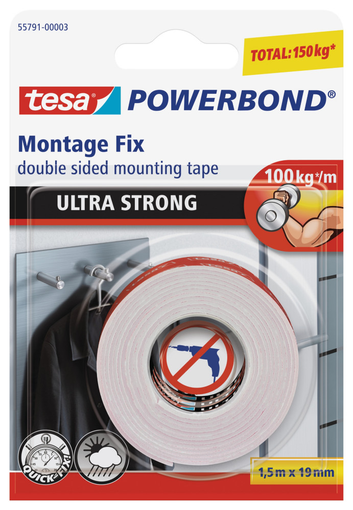 tesa Powerbond ultra rsistant double face rouleau de fixation blanc 19mmx1,5m 55791