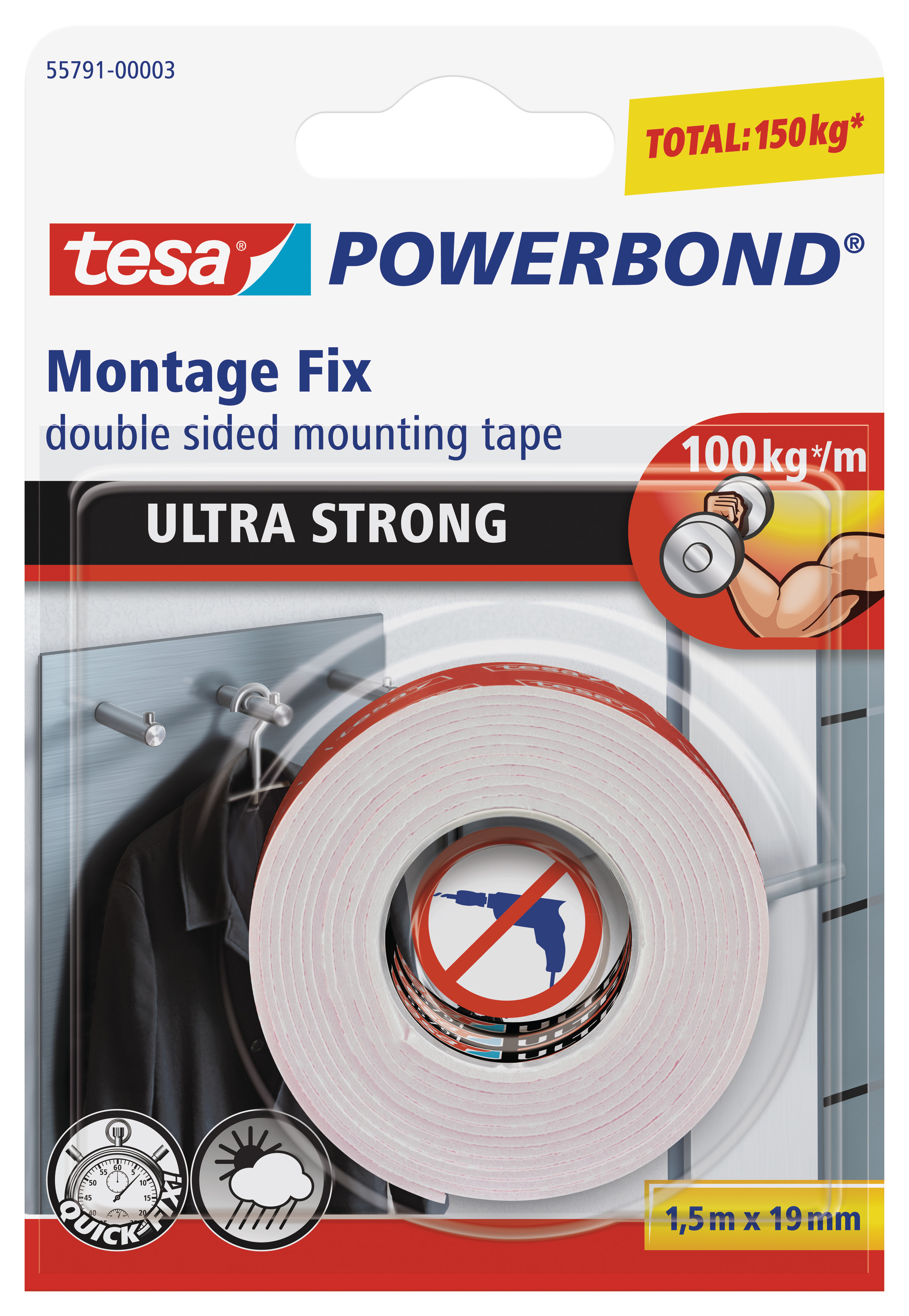 TESA Adh&eacute;sif double face pour objets  FIXER XTREME 150kg 1,5m