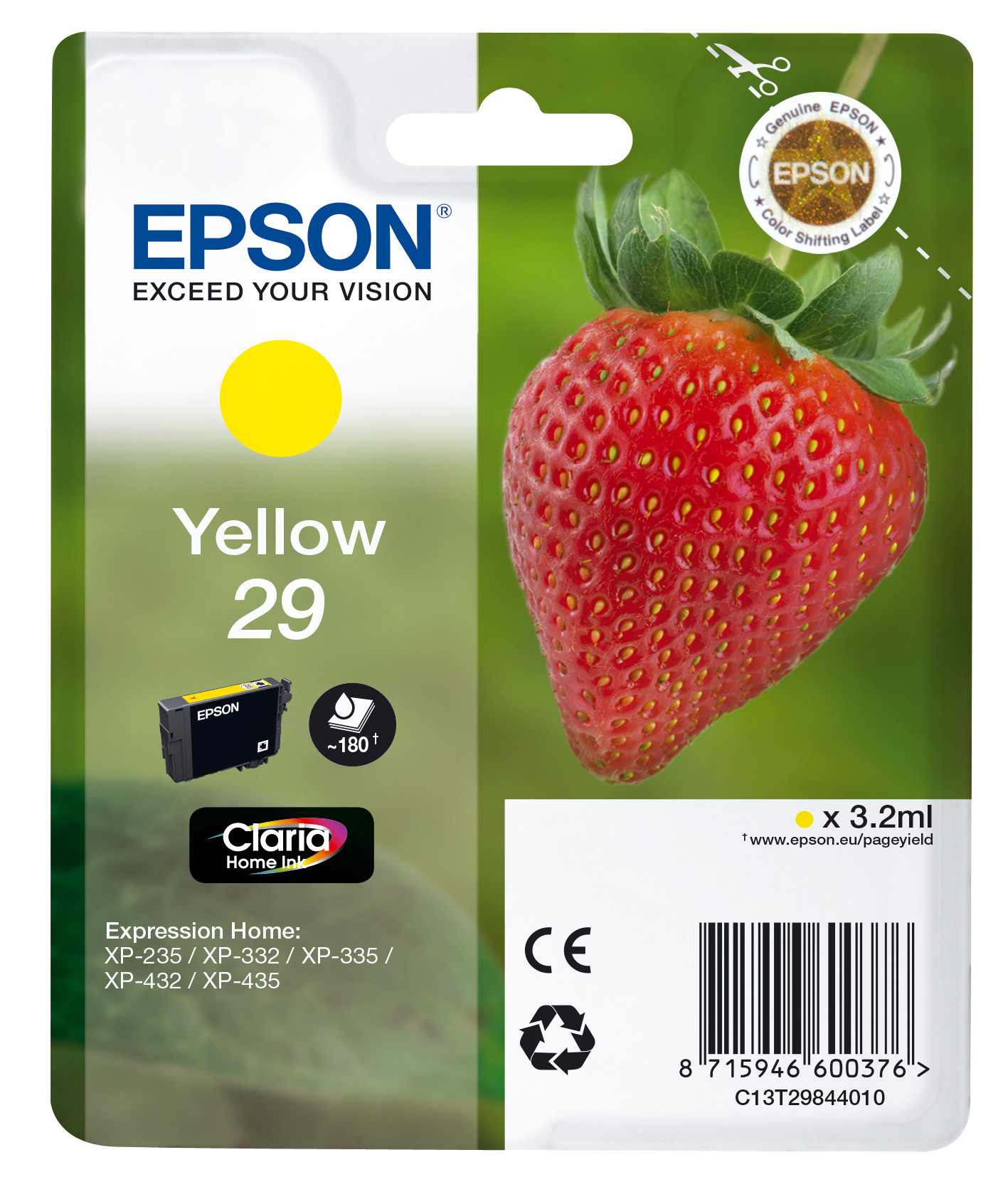 Epson 29 ''fraise'' Cartouche d'encre originale Claria Home C13T29844012 - Jaune