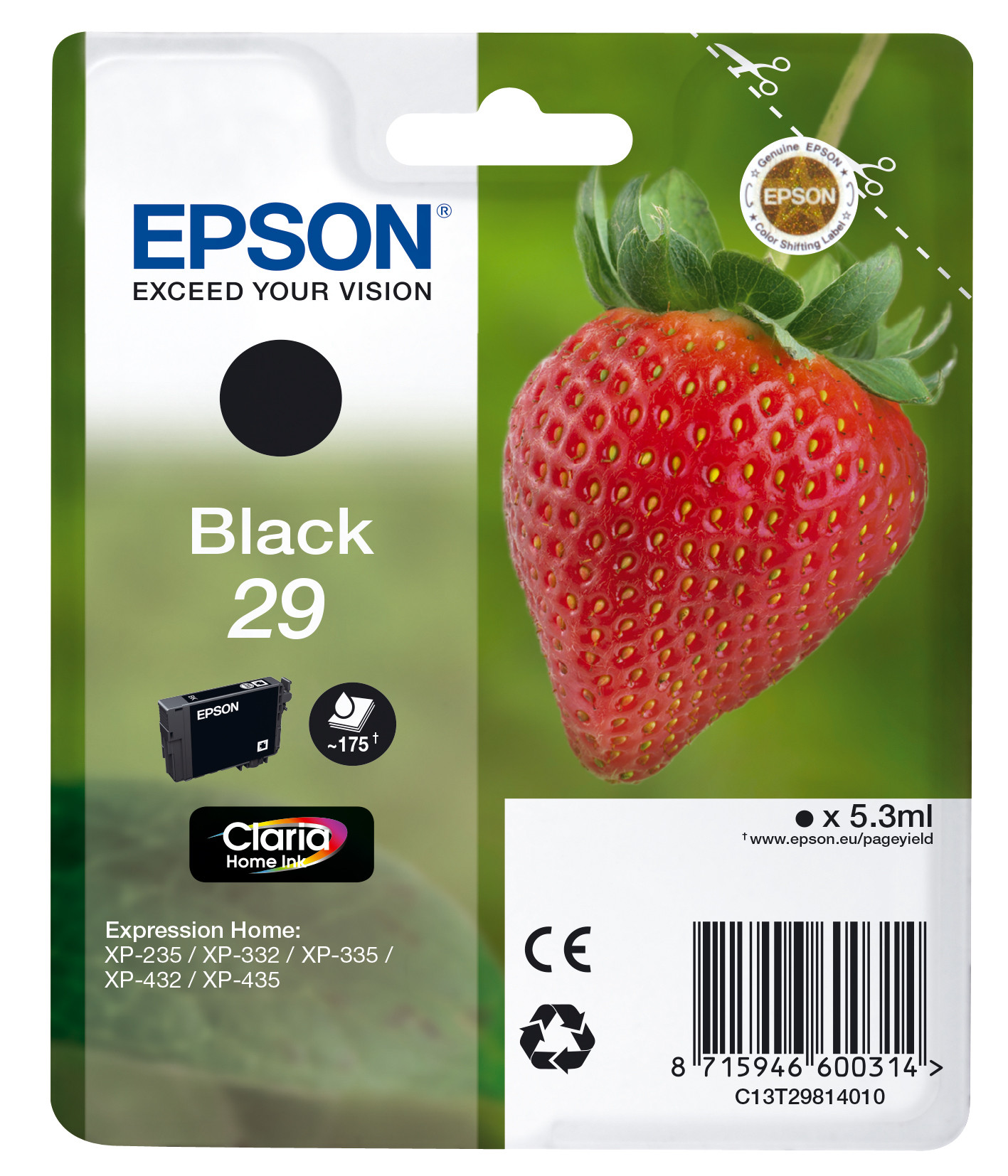 Epson 29 ''Fraise'' Cartouche d'encre originale Claria Home C13T29814012 - Noir